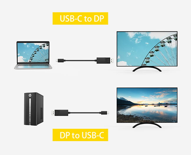 Bi-Directional USB-C to DisplayPort 8K Cable