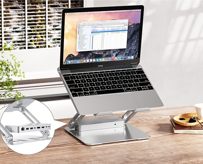 Aluminium Alloy Laptop Stand With 8-in-1 Docking Station