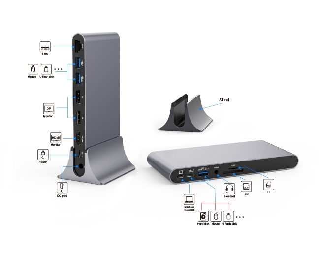 13-in-1 MST Triple Display Desktop Docking Station