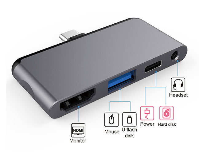 iPad Pro USB C Hub Adapter, 4-in-1 Dongle