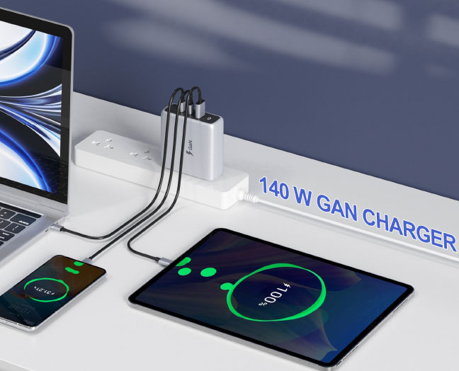 140W 3-port PD3.1 GaN Charger, Super Fast Charging Station