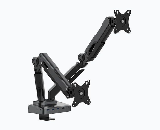 Gas Spring Dual Monitor Arm with Full Function Dual 4K Hybrid Video Docking Station