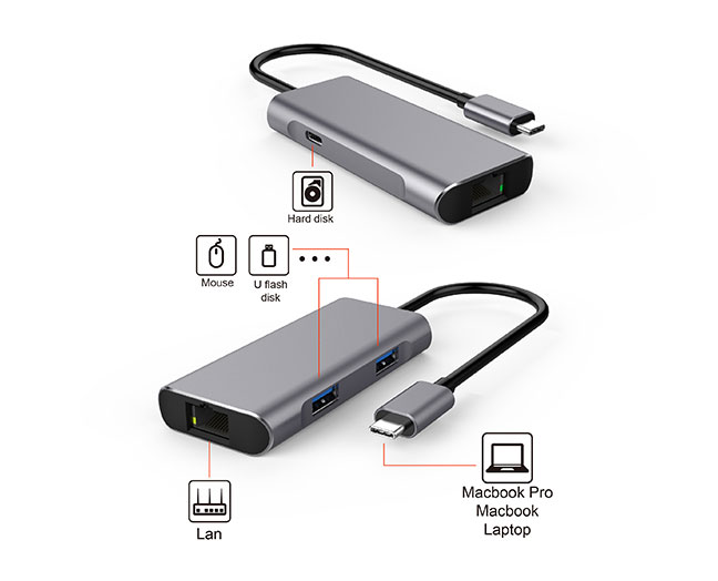 4-Port USB-C Data Hub, Multiport USB-C Hub