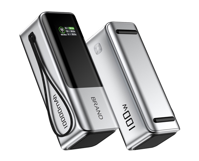 10000mAh PD100W Fast Charging Power Bank with Retractable Cable & TFT Smart Display