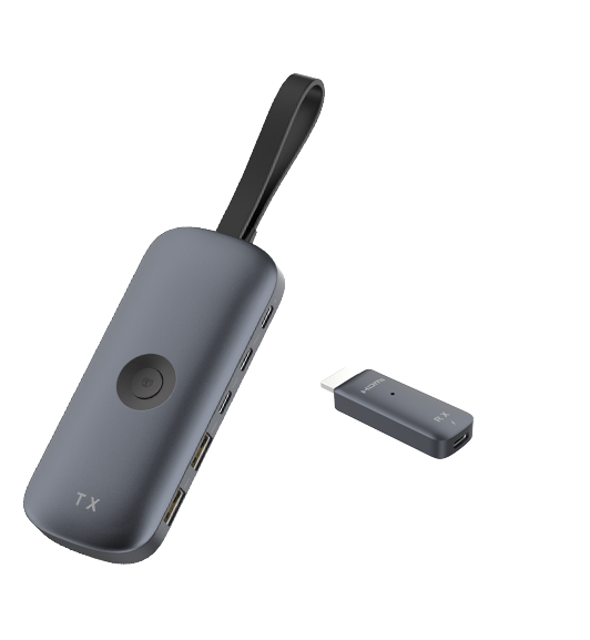 Wireless Video Transmission Hub - 4K/30Hz TX, 1080P/60Hz RX, PD3.0 100W, 5Gbps Ports